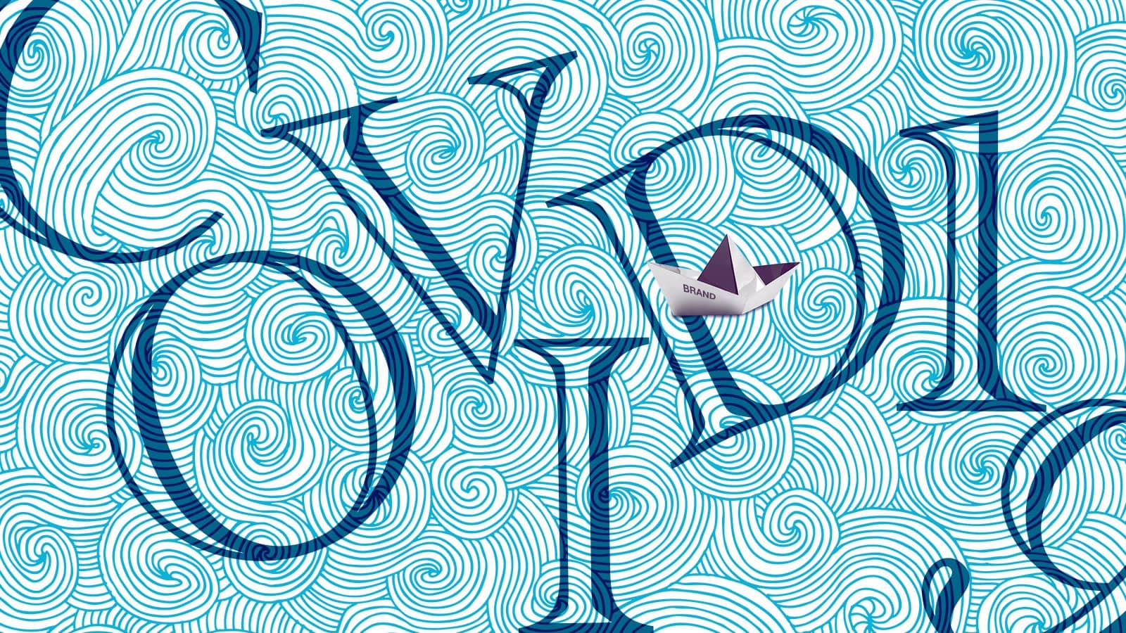 Illustration of small paper boat over the ocean with the words COVID-19