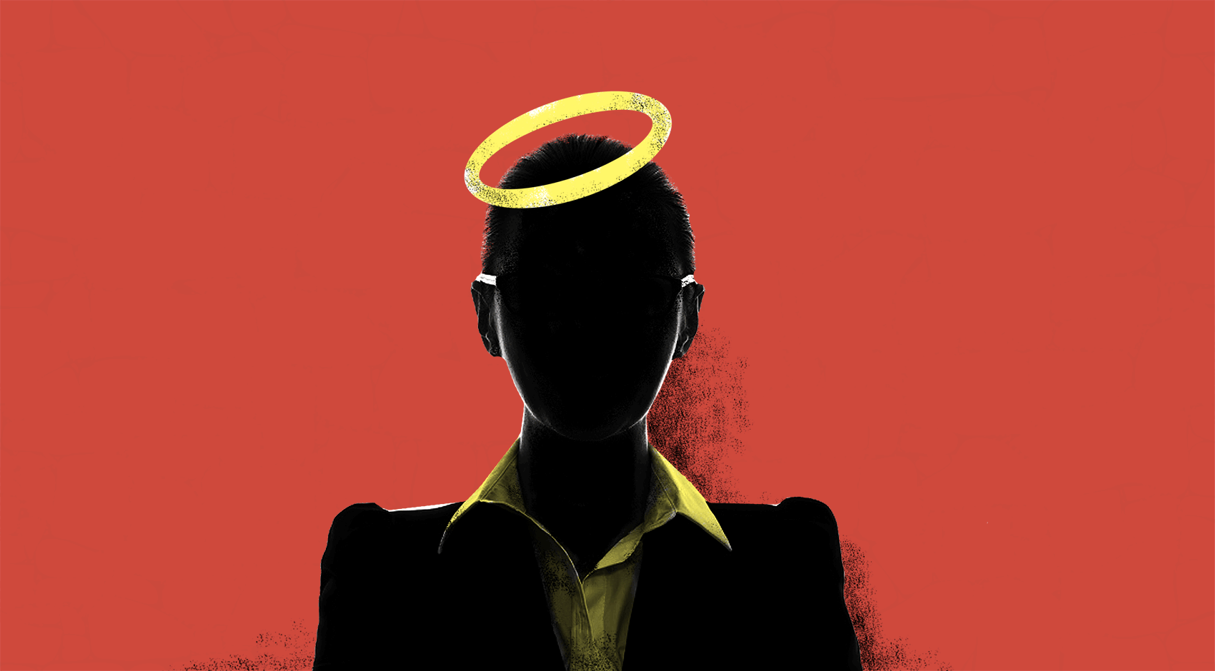 Illustration of a female silhouette with a halo straightened by an outside hand